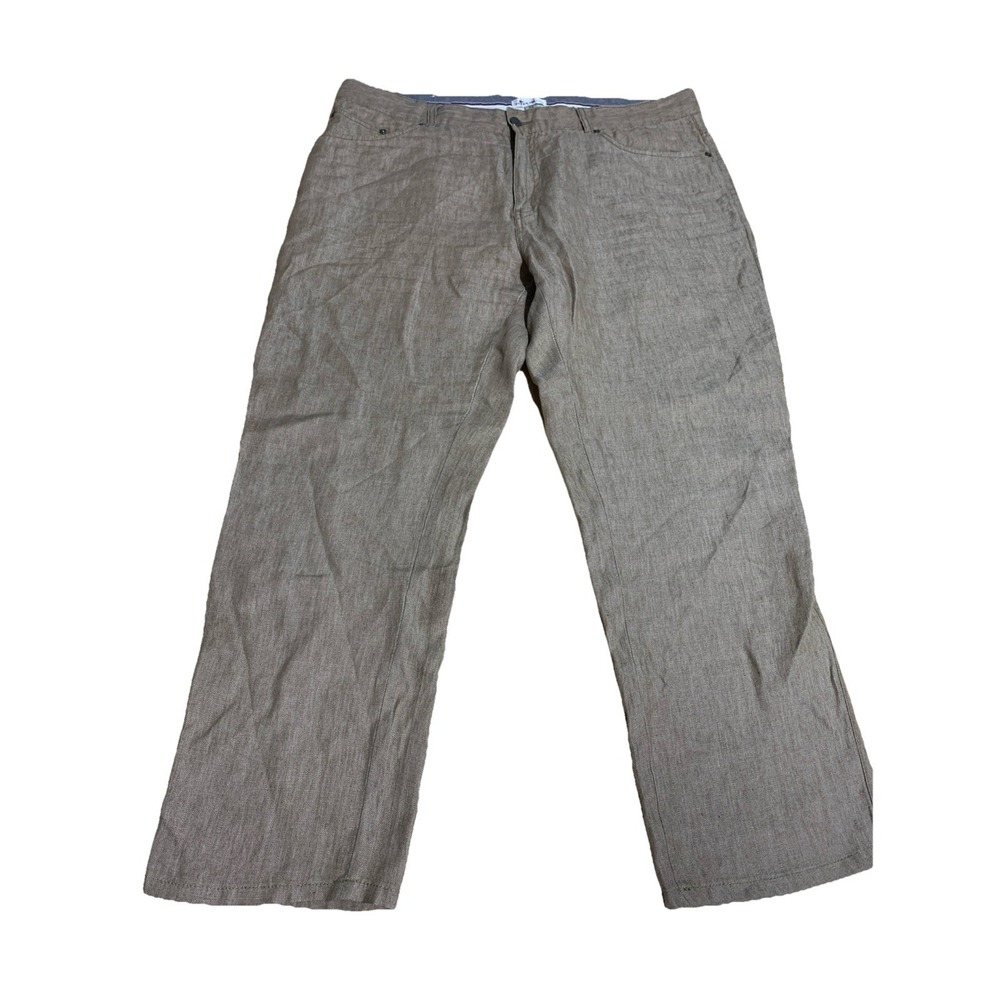 Peter Millar Men Solid Tan Brown 100% Linen Soft Chino Pants Jeans Size 38x28